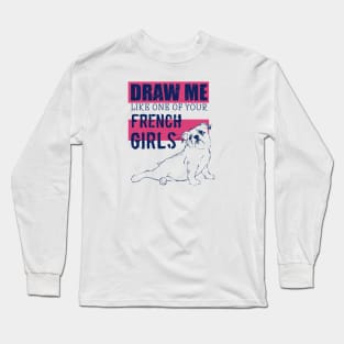 Draw Me Like One of Your French Girls Bulldog, Navy/Pink Long Sleeve T-Shirt